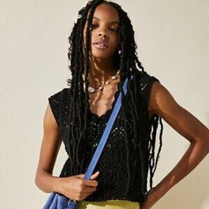 Free People Alicia Fauxchet crochet knit cap sleeve Top S